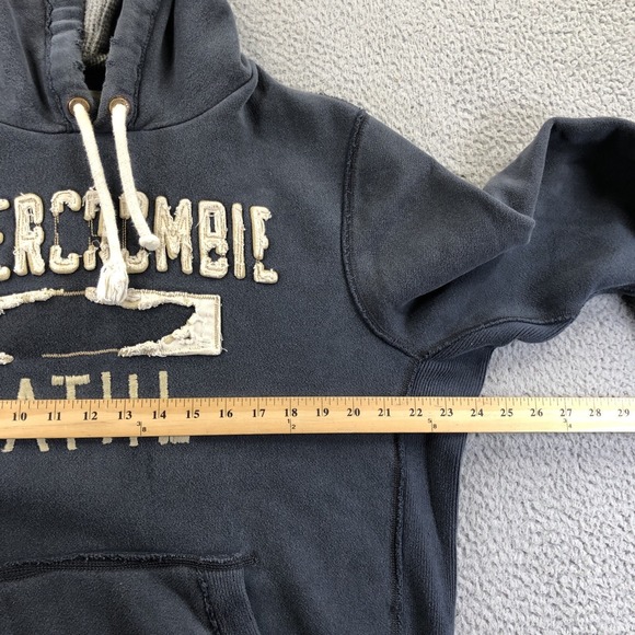 VTG Abercrombie & Fitch Hoodie Mens L Gray Y2K Puff Embroidered Heavy Distressed - Picture 16 of 16
